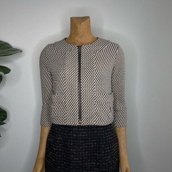 Diane Von Furstenberg Sz 6 Collarless Jacket 3/4 Sleeves Zip Front - Picture 1 of 10